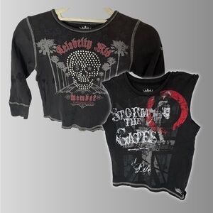 Kingsley Henley & Sleeveless T Shirt “rebel kid” set. Studded Skull Size 3T & 4